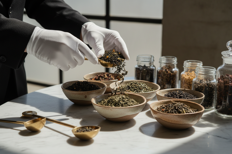 Artisanal Tea Blending with Tuxedo Gloves